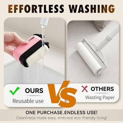 Washable Lint Roller for Pet Hair, Reusable Sticky Remover for Clothes, Furniture, Carpet, Couch, Car Seats (Pink) - color: Pink