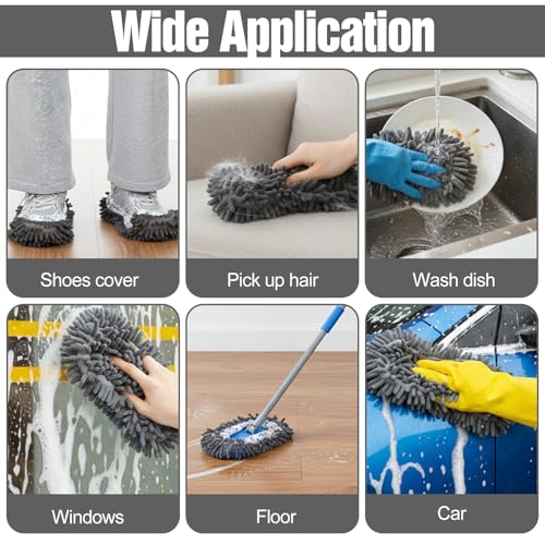 10 Pcs Mop Slippers Socks Floor Cleaning, 5 Pairs Microfiber Shoe Covers Dust Soft Washable Reusable Foot Socks for Woman Man House Kitchen (Grey)