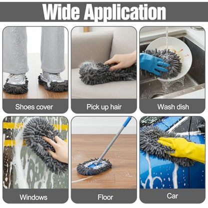 10 Pcs Mop Slippers Socks Floor Cleaning, 5 Pairs Microfiber Shoe Covers Dust Soft Washable Reusable Foot Socks for Woman Man House Kitchen (Grey)