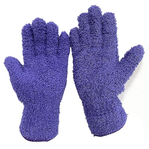 TopHomer Microfiber Gloves House Cleaning Auto Dusting Gloves Coral Fleece for Dusting Furniture and Small Objects - color: Purple