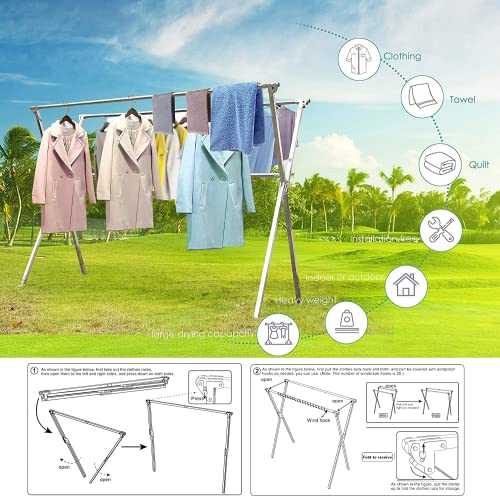 Drying Racks Clothing for Outdoor with 20 Windproof Hooks - size: 81.55 inches