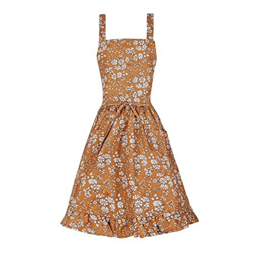 Pinknoke Vintage Pinafore Aprons for Women with Pockets for Kitchen - color: Tawny