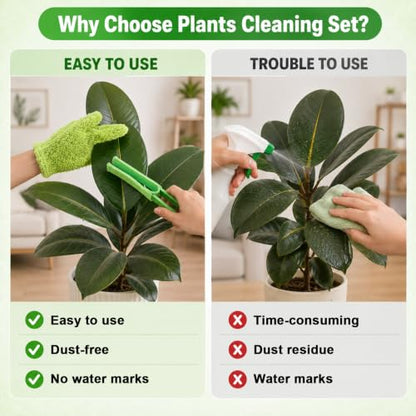4 Pcs Plants Cleaning Set, Includes Microfiber Gloves and Leaf Cleaner