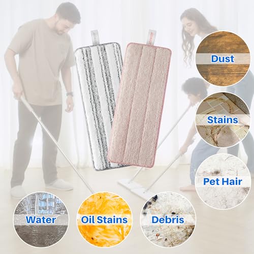 JOYMOOP Microfiber Replacement Pads for 13" Flat Mop System, Reusable Mop Refills, 4-Pack, Stripe and Pink - color: 4 Pcs - 2 Stripe + 2 Pink, size: 13.0 × 4.9 Inch
