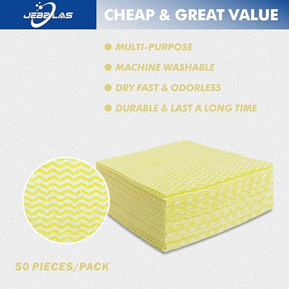 JEBBLAS Handi Wipes Reusable Cloths Dry Cleaning Cloths Dish Towel Dish Cloths Handy Cleaning Wipes,Pack of 50, Yellow - color: Yellow