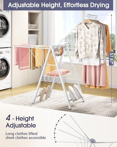 APEXCHASER Clothes Drying Rack, 67.7" L Height Adjustable, Foldable, White - color: White