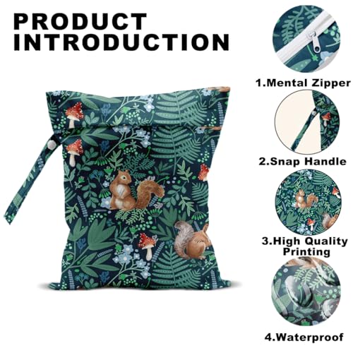 2Pcs Forest Animal Wet Bag, Squirrel Fox Wolf Waterproof Travel Laundry Bag - color: Animal 1422