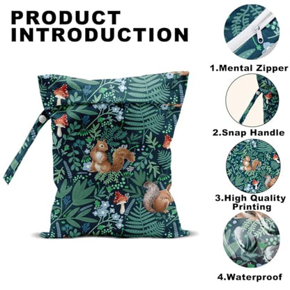 2Pcs Forest Animal Wet Bag, Squirrel Fox Wolf Waterproof Travel Laundry Bag - color: Animal 1422