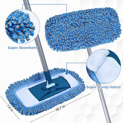 TrueYee Dust Mop for Hardwood Floors with 57" Long Handle Wet & Dry Mops for Catching Pet Hair and Dust Bunny Microfiber Dust Mops for Vinyl, Wood, Tile, Laminate Flooring (Pack of 2) - size: 57" Long Handle (Pack of 2)