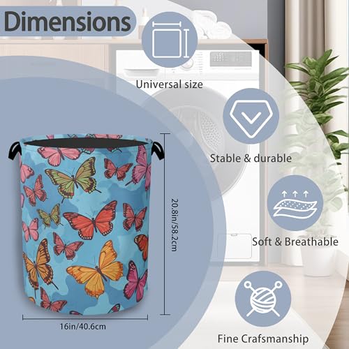 Colorful Butterfly Laundry Basket,Foldable Oxford Cloth Tote Bag Laundry Hamper Clothes Storage Bucket Organizer for Bedroom Laundry Storage Dormitories 16" x 20.8" - color: Colorful Butterfly