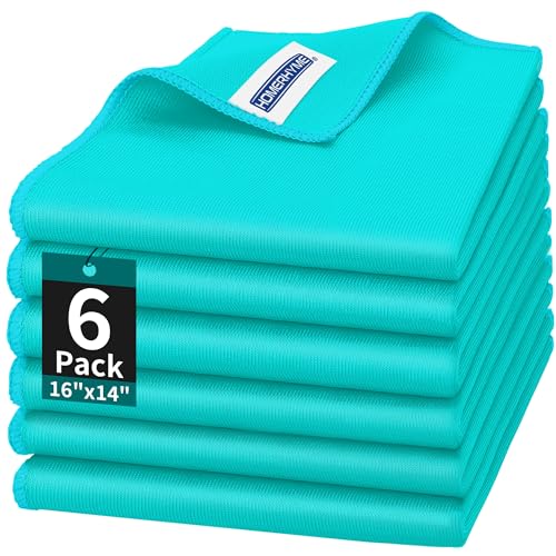 Microfiber Cleaning Cloth - 6 Pack Glasses Cleaning Cloth, 16" x 14" Window Cleaning Rags, Streak Free Lint Free Polishing Cloths Wipes for Eye Glass, Stainless Steel, Windshield, Turquoise - color: Turquoise, size: 16" x 14"