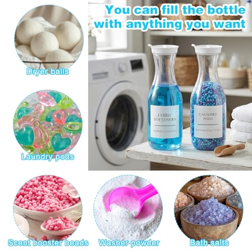 4 Pack Laundry Detergent Dispenser, 54 Oz Laundry Soap Dispenser, Clear Plastic Liquid Laundrys Detergent Container, Fabric Softener and Laundries Powder Dispensers for Laundries Room