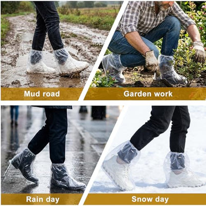 20 Pcs Waterproof Shoe Covers for Rain, Non-Slip Disposable Rain Shoe Covers, Plastic Shoe Ponchos, Thickened PE Material Boot Covers for Men and Women (Clear) - color: 20pcs(adults)-clear