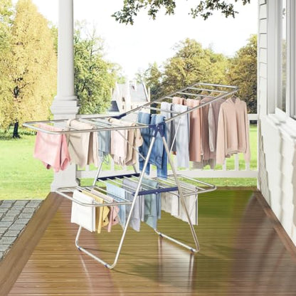 APEXCHASER Large Stainless Steel Clothes Drying Rack, Generous Drying Area - color: Matte Blue, size: 4 Wings