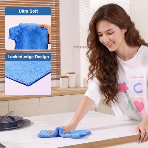 JOYMOOP Microfiber Cleaning Cloths 18 Packs, 11.8" x 11.8" Blue Reusable Kitchen Towels, Lint-Free Cleaning Rags, Super Absorbent Cleaning Cloths for Kitchen, Car, and Household Cleaning - color: Blue, size: 11.8"x11.8" - 18pcs