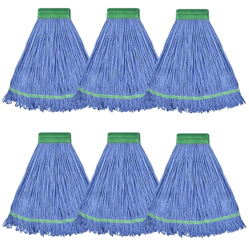 Onesimus 28 oz Heavy Duty Mop Head Replacement, 5 Inch Headband for Quick Change Handle, Blue Loop-End Cotton Blend String Wet Dry Floor Mop Refill Commercial Cleaning Supplies, 6 Pack X-Large - size: 6 Pack (X-Large)