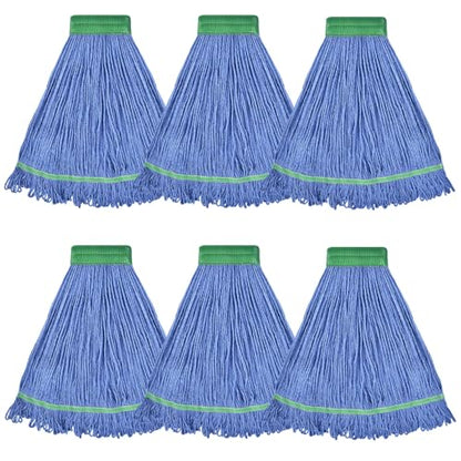 Onesimus 18 oz Heavy Duty Mop Head Replacement, 5 Inch Headband for Quick Change Handle, Blue Loop-End Cotton Blend String Wet Dry Floor Mop Refill Commercial Cleaning Supplies, 6 Pack Medium - size: 6 Pack (Medium)
