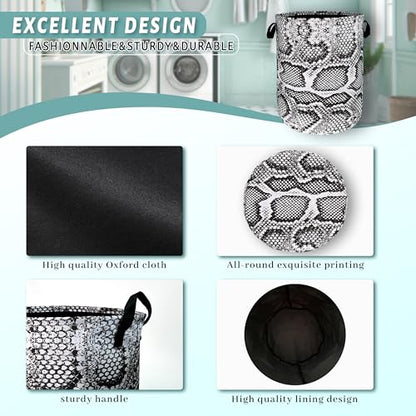 Grey Snake Print Laundry Basket Oxford Cloth Foldable Hamper 18.9x16.5 In - color: Retro Grey White Snake Texture
