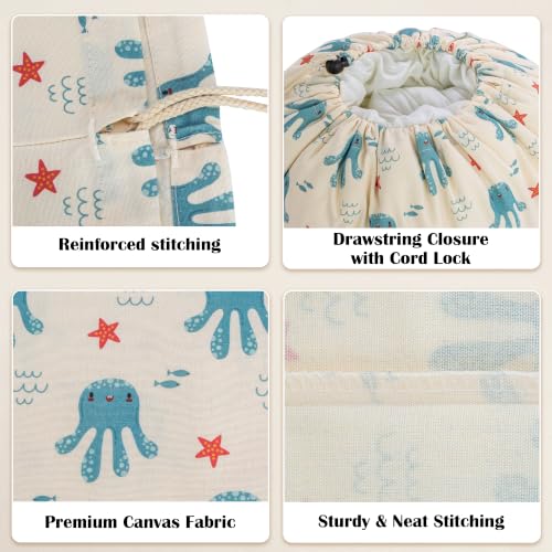 Canvas Laundry Bag with Shoulder Strap & Drawstring, 23"W x 29"H, Octopus - color: Kawaii Octopus