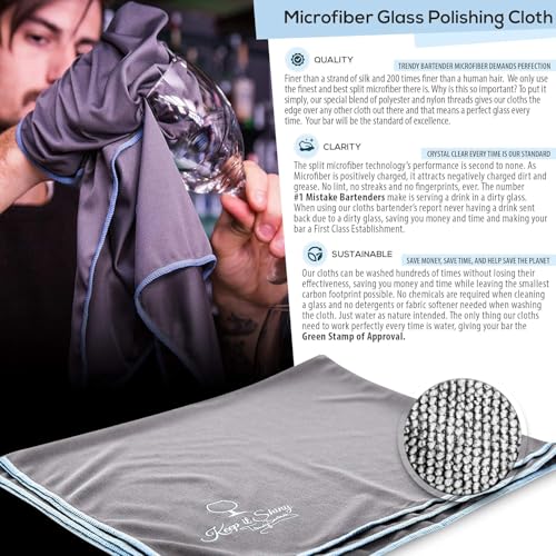 Trendy Bartender Toast to Perfection Microfiber Glass Polishing Lint-Free Cloth for Spotless Shine and a Residue-Free Finish - Pack of 5-25x20 inch - Grey - color: Gray, size: 25 x 20 Inch 5-Pack