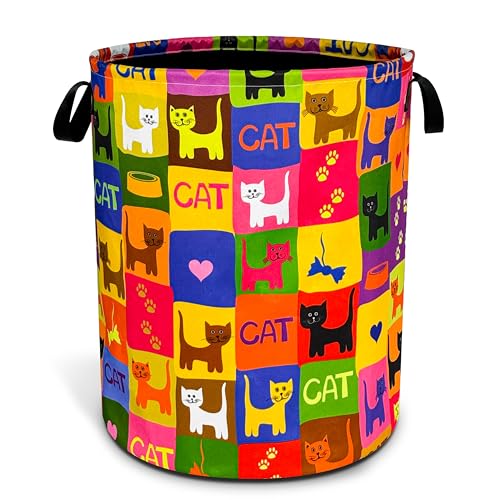 Cute Cat Laundry Basket Funny Pet Foldable Waterproof Oxford Cloth Tote Bag - color: Cat