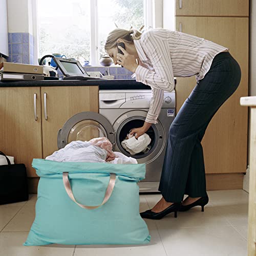 Cotton Canvas Laundry Bag with Handles & Drawstring Straps, Heavy Duty Extra Large Laundry Bags for Laundromat and Household, 25.5x34 Inch, Teal Blue - color: Teal Blue