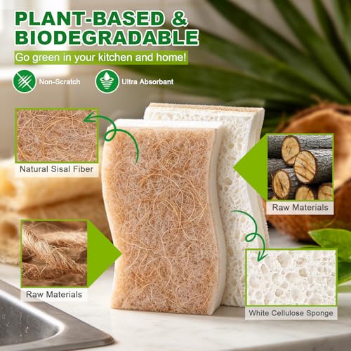 HOMEXCEL Kitchen Dish Sponges, 24 PK Non Scratch Natural Sponge for Dishes - color: Brown-s Shape