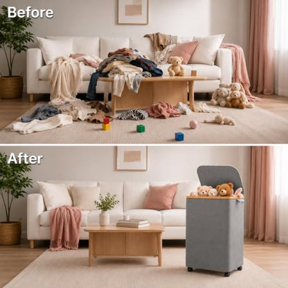Slim Laundry Hamper with Wheels 110L with Removable Wash Bag Grey - color: Grey, size: 110L