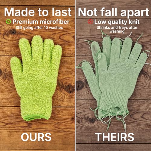 Microfiber Cleaning Gloves, Sturdy Knitted Dusting Gloves for Housekeeping, Soft Plant Leaf Cleaning Gloves for Indoor Plants & Home, Ideal for All Occasions (1Pair, Grass Green)
