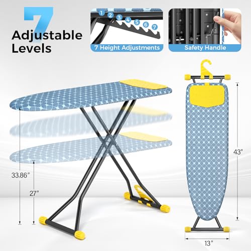 KINGBOARD Ironing Board with Silicon Iron Mat, Heavy Duty Leg 13x43 Yellow - color: Yellow