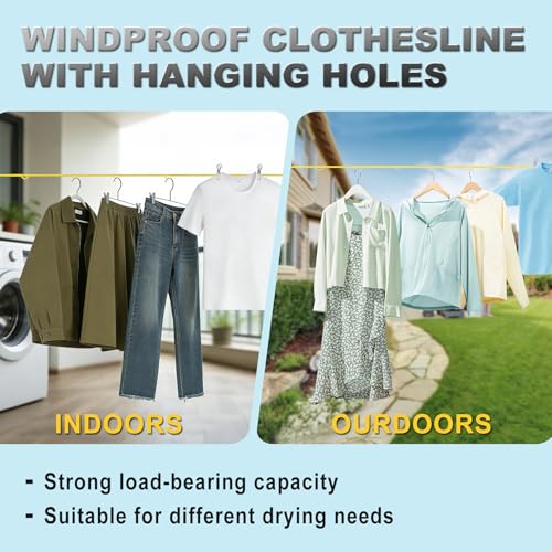 Portable Travel Clothesline, Windproof Clothes Laundry Line with Clothespins & Hang Holes, Indoor & Outdoor Clothes Drying Rope for Hotel, Backyard,Cruise Ships, Camping (Yellow, 20 Ft) - size: 20 Ft