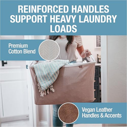 Collapsible Fabric Laundry Basket Premium, Cream Herringbone, 2 Pack - color: Cream Herringbone