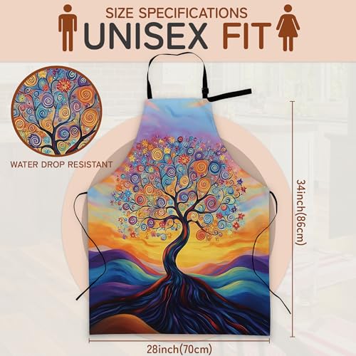 Cooking Aprons for Men and Women,Adjustable Bib Chef Apron with 2 Pockets, Soft and Durability Kitchen Apron - color: Abstract Tree Flowers