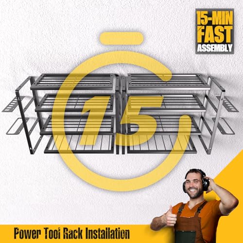 Spampur Power Tool Organizer Wall Mount - size: 4 shelves 4 slots (2 pack) without power strip
