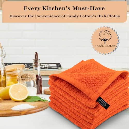 Dish Towels|Kitchen Dish Cloths Two-sided Waffle Terry|12x12 Inches 100% Cotton Dish Rags Washing Dishes|Super Absorbent Reusable Quick Drying Dish Towels|Spring Easter Basket Decor| 6-Pc Set-Orange - color: Orange