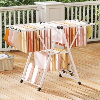 GIANTEX Foldable Metal Clothes Drying Rack, 55.5" Height Adjustable Wings - color: White, size: 55.5"L x 39"-58"H