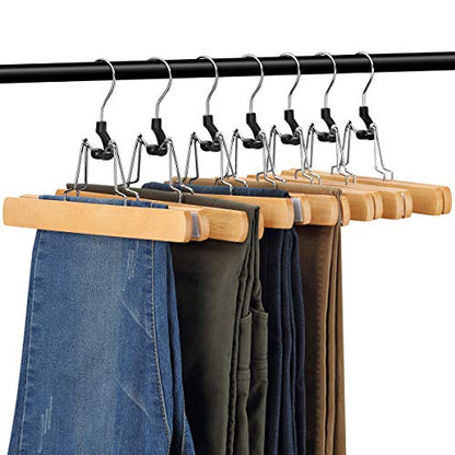 AMKUFO 20 Pack Natural Wooden Pants Hangers with Clips Non Slip Skirt Hangers Trouser Clamp Hanger Solid Wood Hanger with 360° Swivel Hook - color: Natural, size: 20 Pack