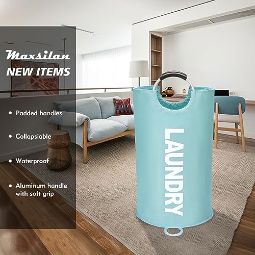 Maxsilan 90L Large Laundry Basket Bag, Collapsible Tall Hamper, Light Blue - color: Light Blue, size: 90L