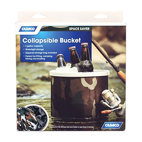 Camco Collapsible Bucket with Storage Case - Durable Pop Up Bucket with Watertight Fabric, Holds 3 Gallons of Water - Great for RVs, Camping, Fishing, Boating, Hiking- Camouflage (42994) (Pack of 4) - size: One Size (Pack of 4)