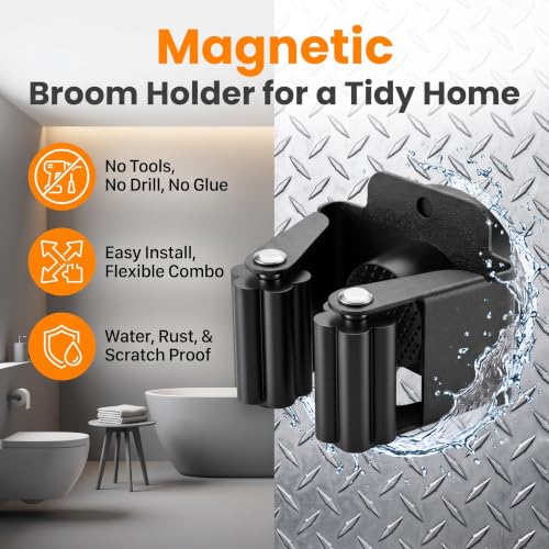 4 Pack Strong Magnetic Broom Holder, Black