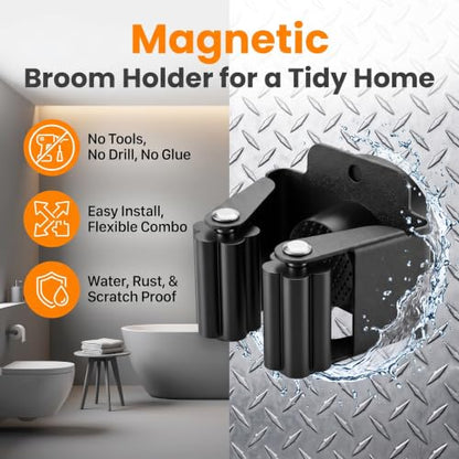 4 Pack Strong Magnetic Broom Holder, Black