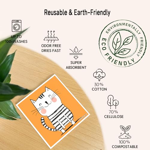 Swedish Dishcloths 6 Pack, Reusable Paper Towels Super Absorbent and Quick Drying for Kitchen, Biodegradable Washable Dish Towels Dishwasher Safe, Premium Cleaning Cloths with Watercolor Design (Cat) - color: Cutecat Theme
