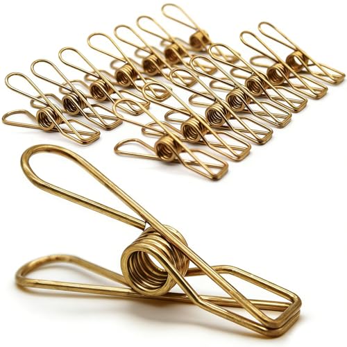 50 Pack Wire Clothes Pins, Stainless Steel Clothespins Gold Metal Clothes Pegs Laundry Pins Heavy Duty for Outdoor Home Kitchen Travel Office - color: Gold-a