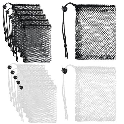 Nogeqi 10 Pcs Small Mesh Bags Drawstring, Mini Mesh Storage Bags Nylon Small Drawstring Bag with Cord Lock, Mini Net Bag for Travel Stuff Organizing, 6 x 4 Inch (Black, White)