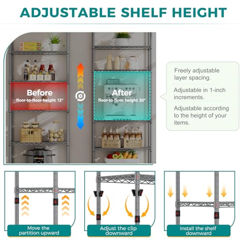 SINGAYE 6 Metal Shelves Wire Shelving Storage Shelf Adjustable Unit Pantry - color: Grey, size: 6 Tier 14"Dx24"Wx72"H