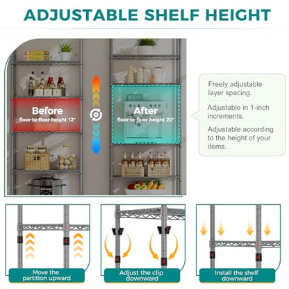 SINGAYE 6 Metal Shelves Wire Shelving Storage Shelf Adjustable Unit Pantry - color: Grey, size: 6 Tier 14"Dx24"Wx72"H