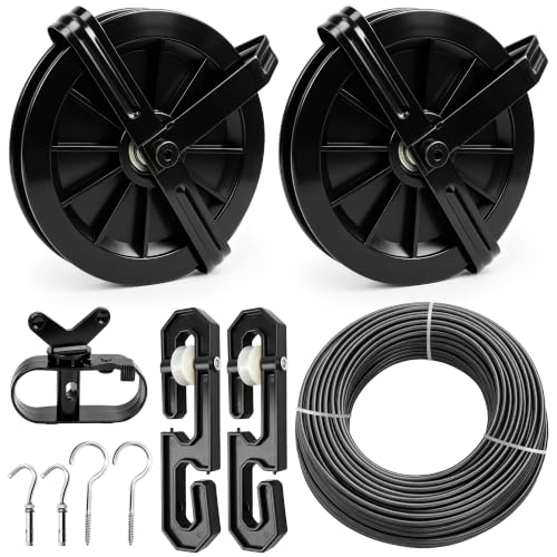 150FT 4mm PVC Coated Outdoor Clothesline Pulley Kit, 304 Hooks