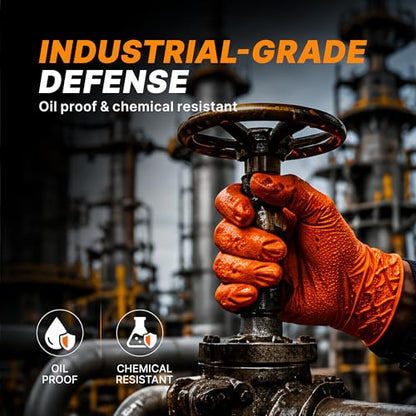 TitanFlex Heavy Duty Industrial Orange Nitrile Gloves, 8-mil, Gloves Disposable Latex Free with Raised Diamond Texture Grip, Powder Free, Rubber Glove, Mechanic Gloves,100-ct Box (XXL) - color: 02 8mil (100ct), size: XX-Large
