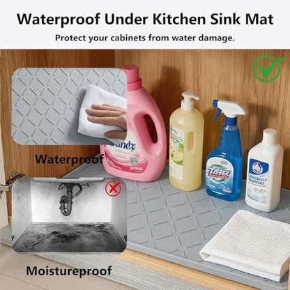 Mateeylife Under Sink Mat Kitchen Waterproof, Silicone Sink Tray 22"X19" - color: Light Grey, size: 19"W x 22"L