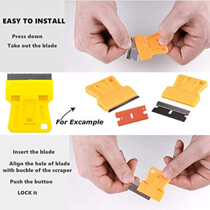 1.5 inch High Visibility Mini Razor Blade Scraper Glass Scraper Paint Window Scraper With 5 Metal Scraper Razor Blades 5 Dual Plastic Double Edge Razor Blades Removing Decal Stickers Old Glue - color: Set C